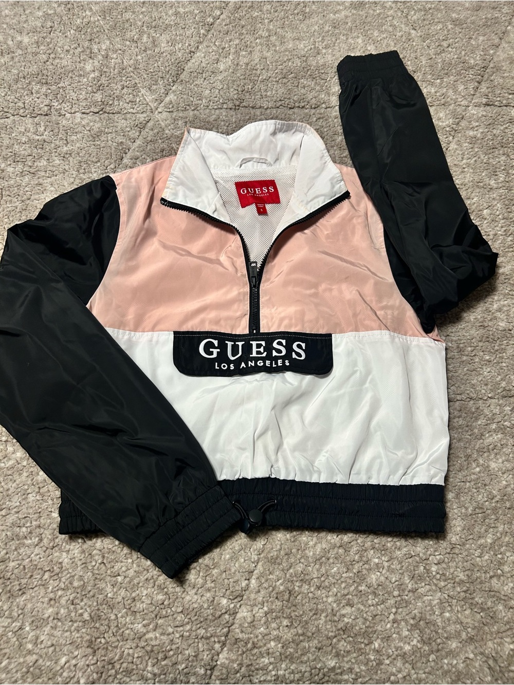 GUESS Colorblock Bomber Jacket - Pink, White & Black